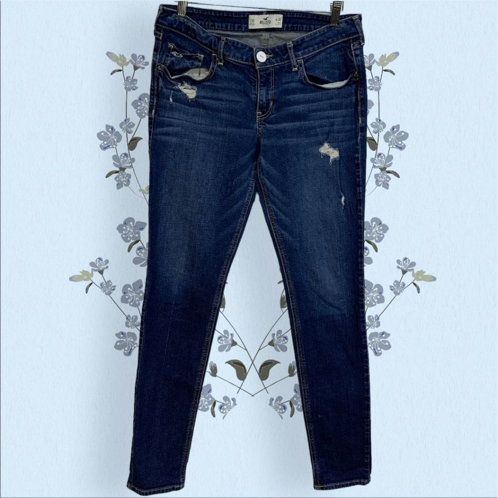 Hollister Juniors size Low rise skinny fit distressed stretch denim blue jeans